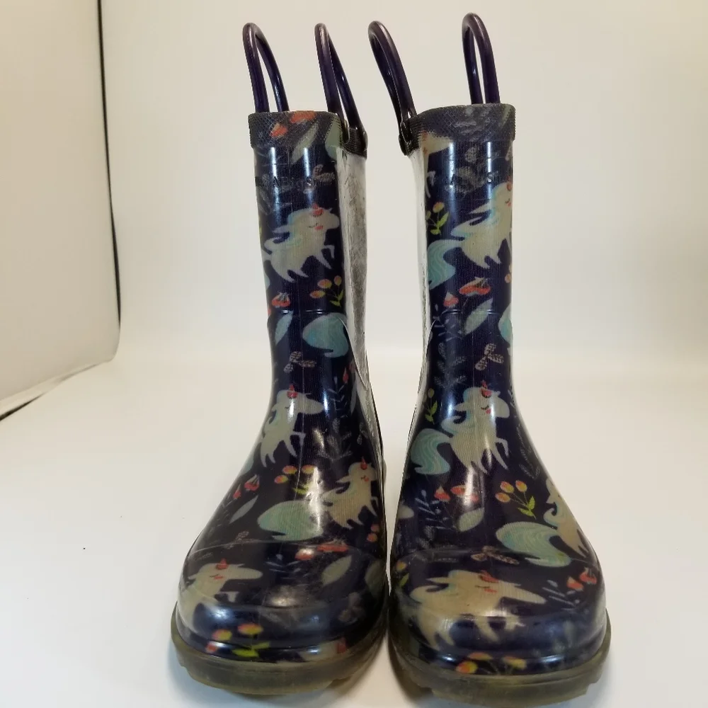 Western Chief Size Child 9/10 Blue Floral Rubber Rain Boots Light Up Pull On